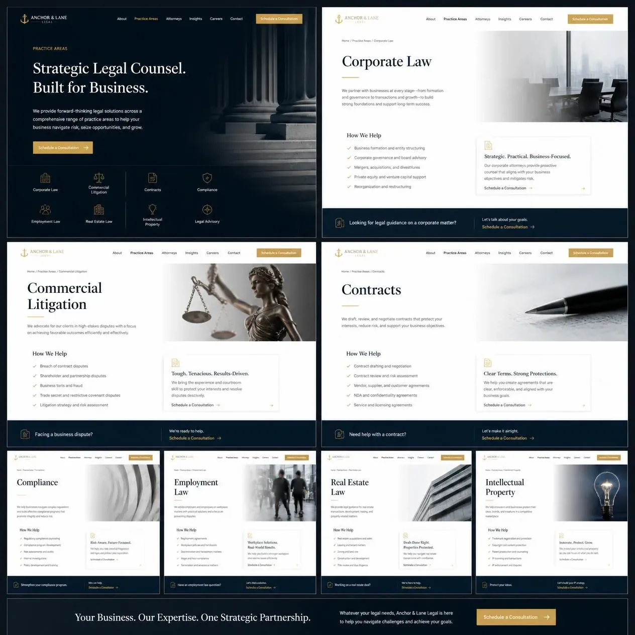 Anchor & Lane Legal — Individual practice area page template, built to scale across every service the firm offers.
