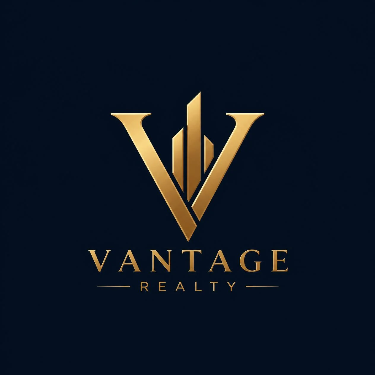 Vantage Realty — First logo direction — a minimal gold monogram.
