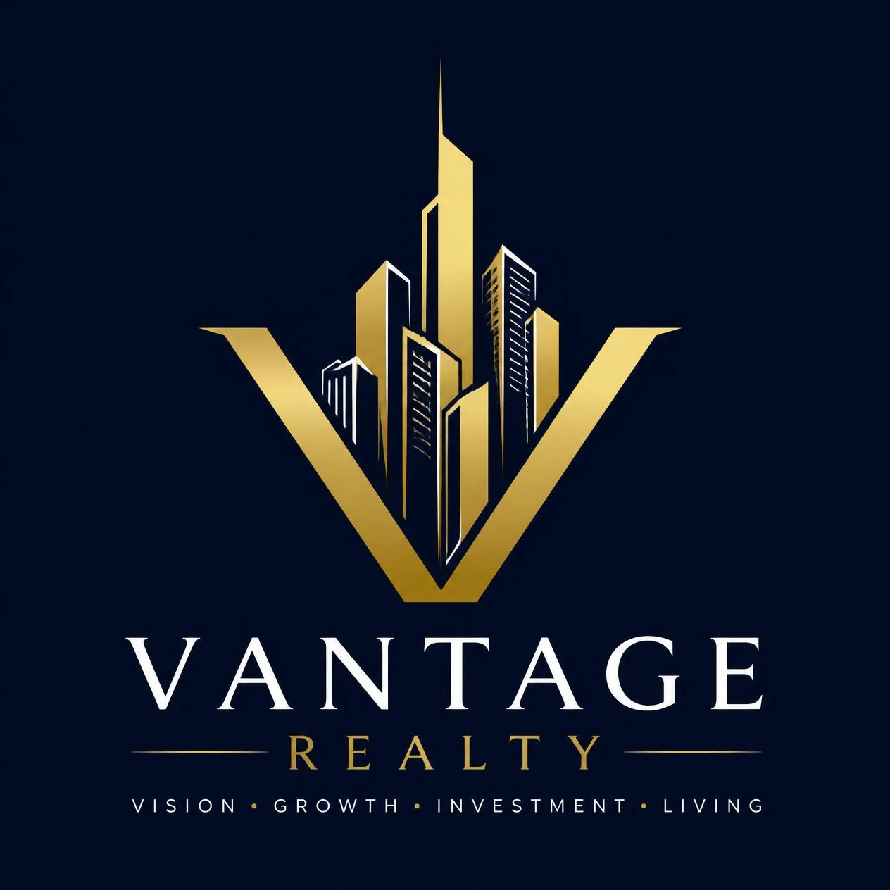 Vantage Realty — Second direction explored — a skyline motif with a tagline, for a more narrative feel.