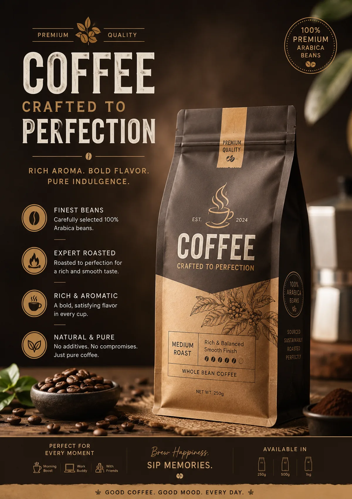 Coffee, Crafted to Perfection — Product Poster — Print design by Graphics Adi