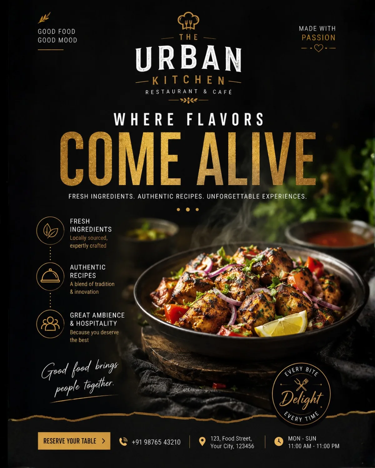 The Urban Kitchen — Restaurant Poster — Print design by Graphics Adi