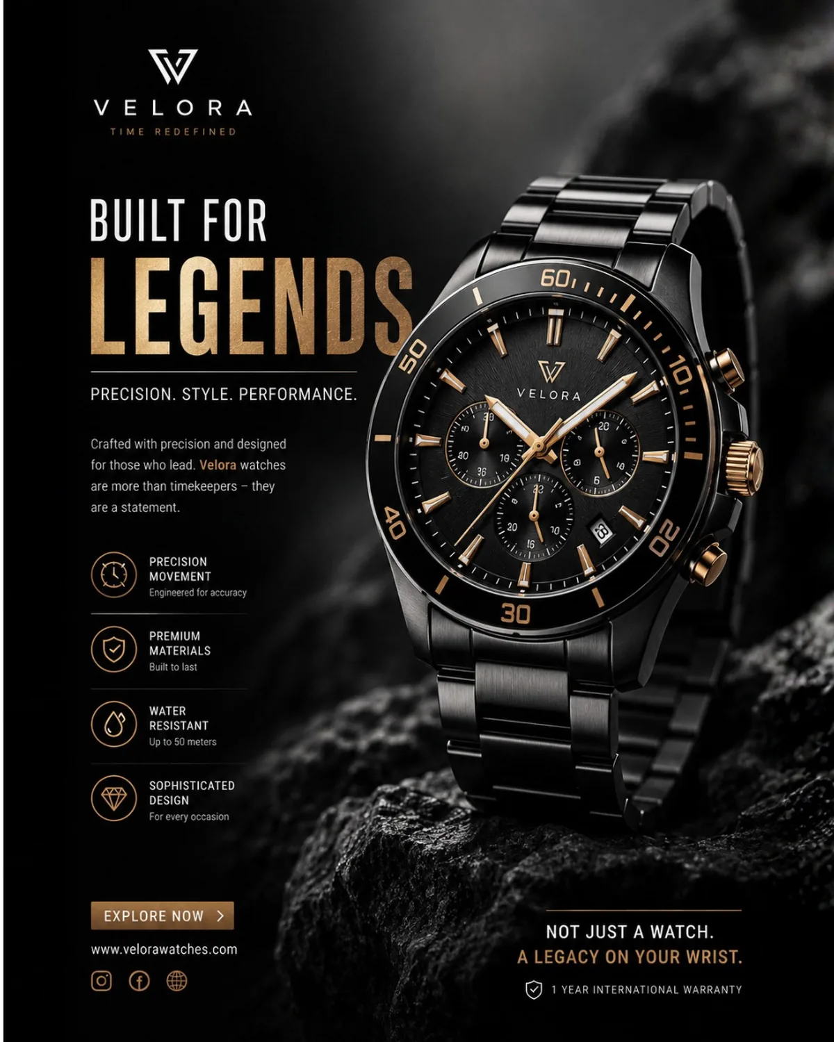 Velora — Watch Brand Poster — Print design by Graphics Adi